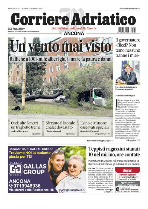 Prima-pagina-corriere adriatico-edizione-di-oggi-24-12-2024